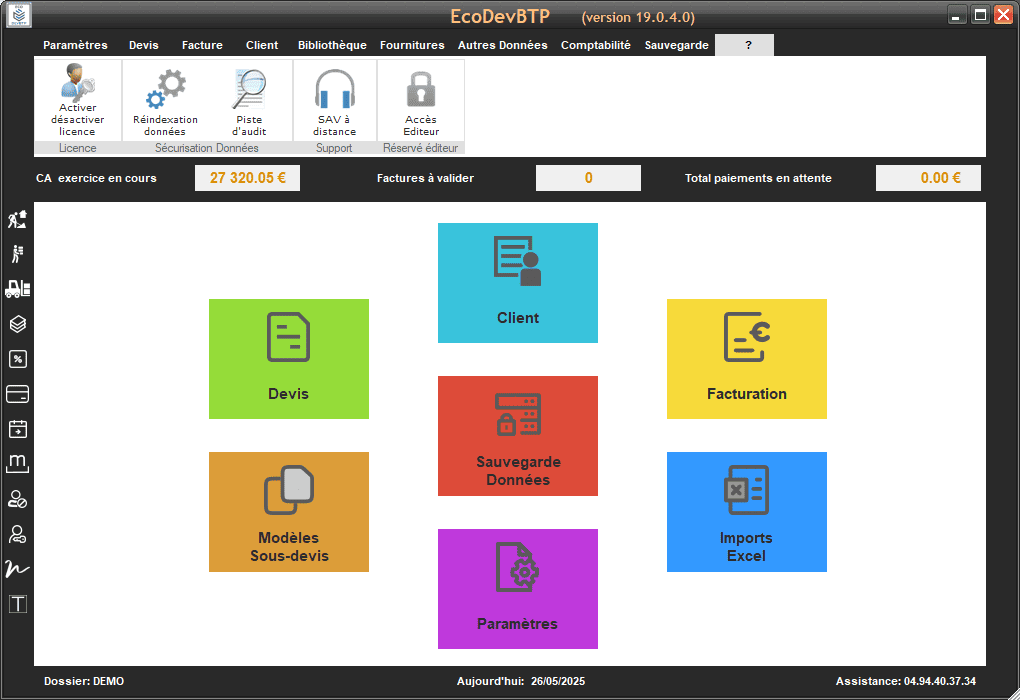 capture d'écran du logiciel devis factures bâtiment EcoDevBTP
