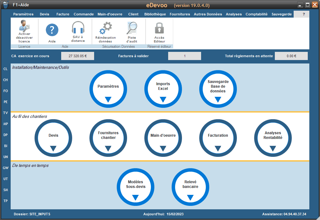 Interface complète d’eDevoo incluant le module de chiffrage BTP